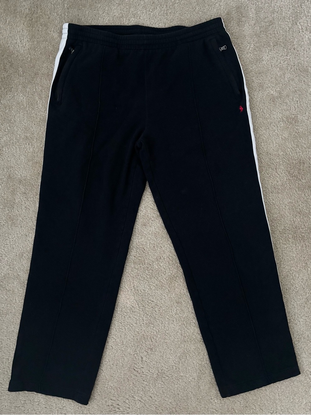 Ralph Lauren Black Sweatpants with White Side Stripes and Red Pony